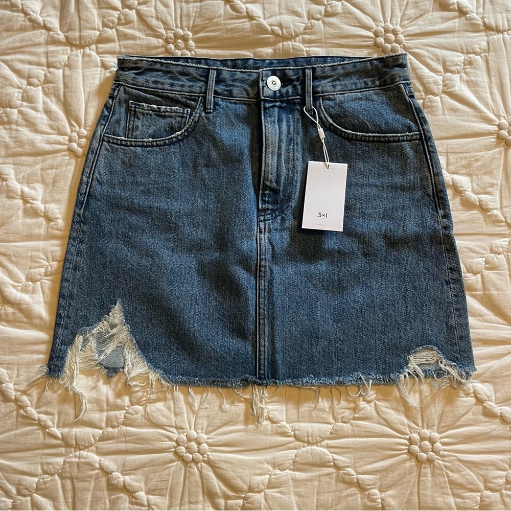 3x1 Celine Denim Skirt in Gloss